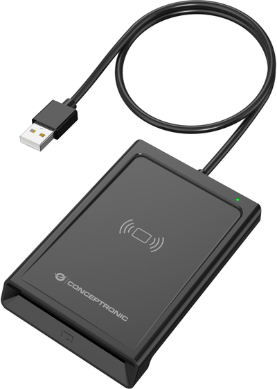 Lexues kartash ID Conceptronic BIAN11B, USB A, me kontakt edhe pa kontakt, i zi