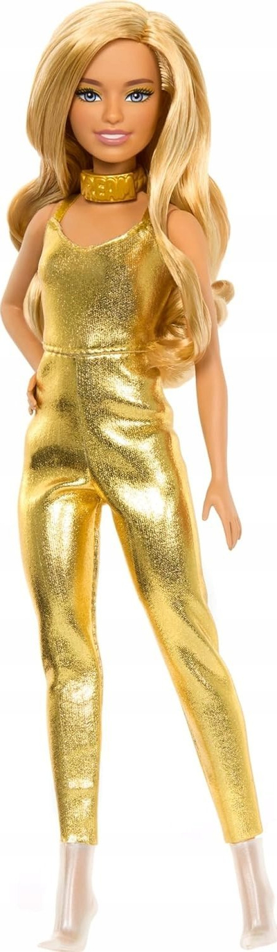 Kukull Barbie Fashionistas Doll 222 Petite 65 vjetori, jumpsuit i artë, flokë bionde me onde