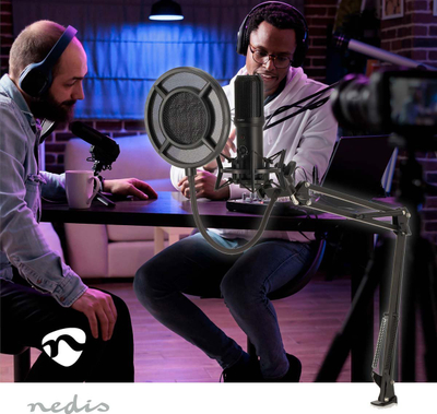 Mikrofon streaming Nedis, USB, me boom stand dhe pop filter, i zi