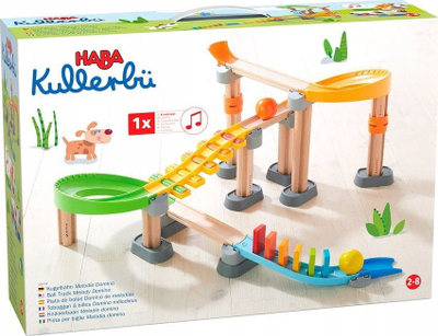 Set pistë me topa HABA Kullerbu Melody Dominoes, dru dhe plastikë, për kalamaj 3–5 vjeç, shumëngjyrësh