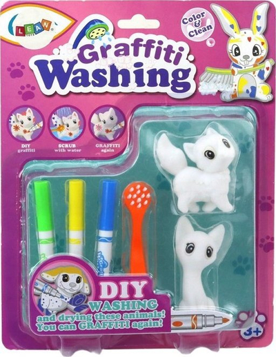 Set kreativ për vizatim kotele Leantoys Graffiti Washing, 2 copë, me markera, i bardhë