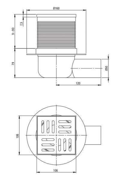 Sifon dyshemeje Deante Drain Point Grate, me grilë, inoks, argjendtë