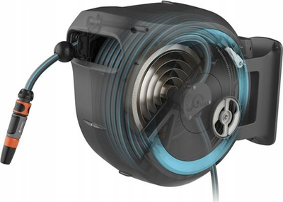 Bobinë murale automatike uji Gardena PowerRoll XXL, zorrë 40 m, me bateri 18 V, turquoise blue