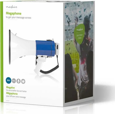 Megafon Nedis MFND25, 25W, hedh zërin gjer në 1500 metra, bardh e kaltër