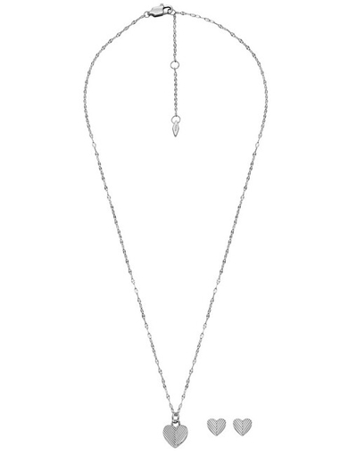 Set bizhuteri për femra Fossil, vathë + qafore, i argjendtë