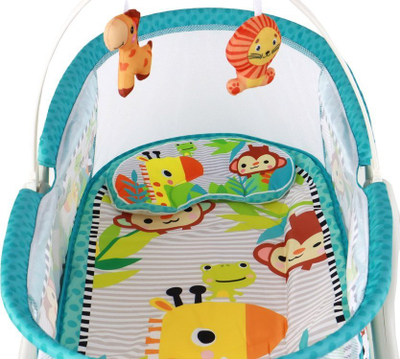 Djep kalamajsh 2 në 1 Bassinet, me tinguj, me lodra varëse, blu