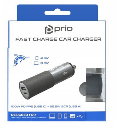 Ngarkues veture Prio Fast Charge, 2 porta USB A USB C, i zi
