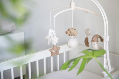 Karusel muzikor për bebe Baby's Only Heaven, melodi It’s a Small World, ngjyrë Clay Warm Linen