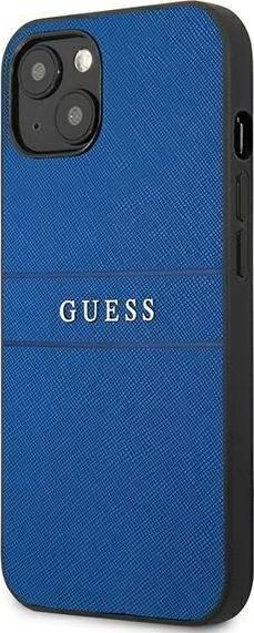 Kapak telefoni Guess Saffiano Metal Logo, për iPhone 13 Mini, mbyllje e plotë, blu