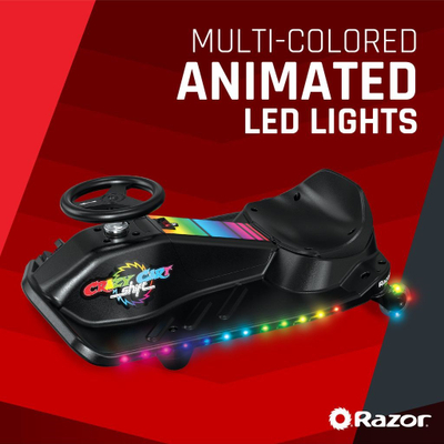 Go kart elektrik Razor Crazy Cart Shift Lightshow, bateri litium, deri 8 mph, rrota me drita, për moshën 6+