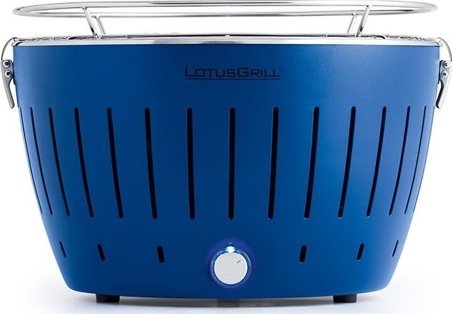 Grill portativ LotusGrill Mini, me qymyr druri, me ventilator, blu