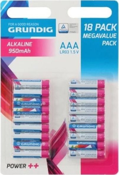Bateri alkaline Grundig AAA R03, 950mAh, paketim me 18 copa