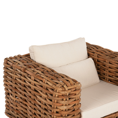 Set lounge oborri Tropel HM9656, 4 pjesë, ratan natyral dhe dru mahogani, jastëkë të bardhë