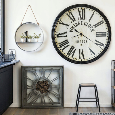 Orë muri katrore Atmosphera Interior Designer, metalike, mekanizëm i qetë, gri