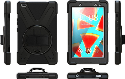 Këllëf tableti ESTUFF Austin Defender për Lenovo TAB M8 HD, mbrojtje e fortë, me rrip e qëndrues, i zi