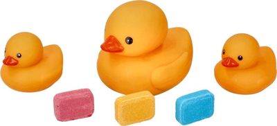 Lodër për banjo Care Mom's Ducks For Bathing, 3 rosakë silikoni, tableta që ngjyrosin ujin, portokalli