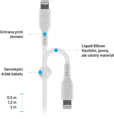 Kabllo për të dhëna dhe karikim FIXED USB-C - Lightning, MFi, PD, 0.5m, e bardhë