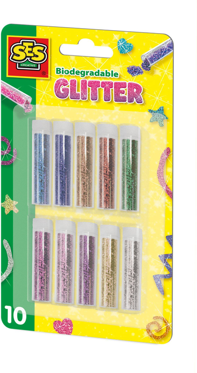 Glitter biodegradues për art, set me 10 ngjyra të ndryshme