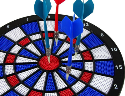 Сет за игра со стрели Zhiyu Toys Darts, дијаметар 27 cm, 4 пластични стрели, многуобоен
