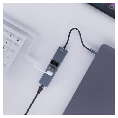 Hub USB C Savio AK-57, 3x USB A 3.1, RJ 45 Gigabit, gri