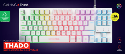 Tastierë gaming Trust GXT833W Thado TKL, RGB, me kabllo, e bardhë