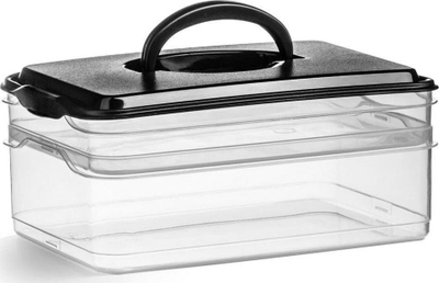 Enë për rregullim frigoriferi Vilde, me 2 kate, plastike, transparente me kapak të zi