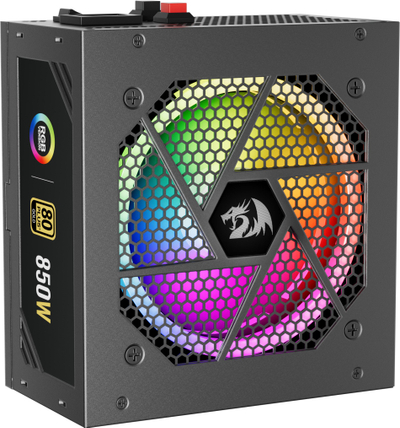 Напојување Redragon RGPS 850W, 80 Plus Gold, целосно модуларно, РГБ, црно