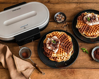 Aparat për waffle Rommelsbacher WA 1250, 1200W, pllaka jo ngjitëse, i zi me argjend