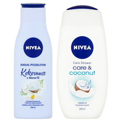 Set Nivea Coconut Dreams xhek dushi Care & Coconut + losion trupi 200 ml