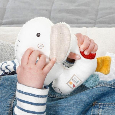 Lodër kapëse bebe Fehn 056075 Elephant FehnNATUR, organike, me zile dhe letër që fishkëllen, gri