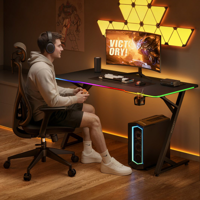 Tavolinë gaming SENSE7 VOLT RGB, 140x70 cm, ndriçim RGB, e zezë