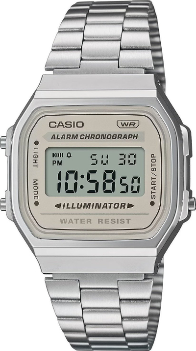 Дигитален часовник Casio A168WA-8AYES, хронометар, отпорен на вода, сребрен