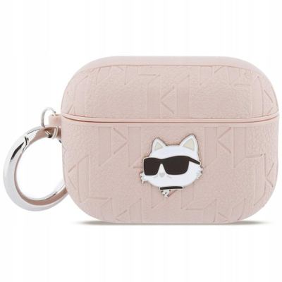 Etui për kufje Karl Lagerfeld Monogram Choupette Head, për AirPods Pro 3, lëkurë eco, rozë