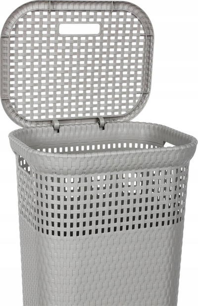 Kosh rrobash plastik 60L, me kapak, gri