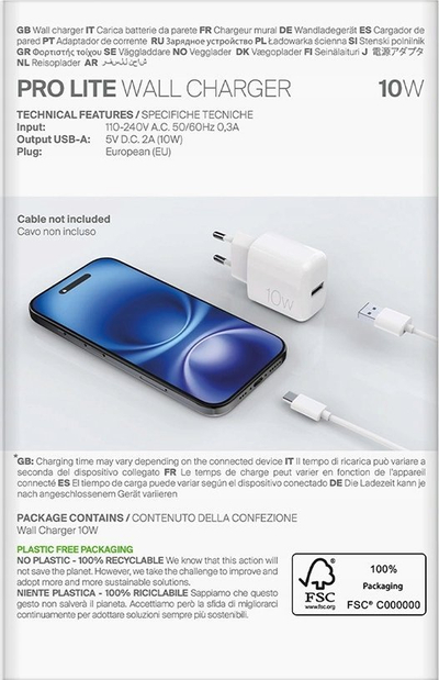 Karikues USB Puro PRO LITE, Type A, 10W, i bardhë