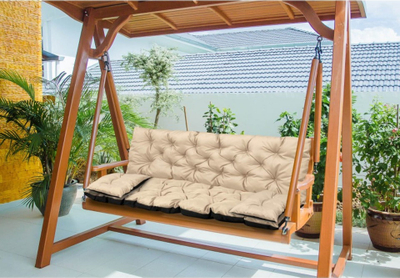 Jastëk kopshti KingGarden Quilted Codura PVC, set 3 copë, 42x42 cm, bezhë