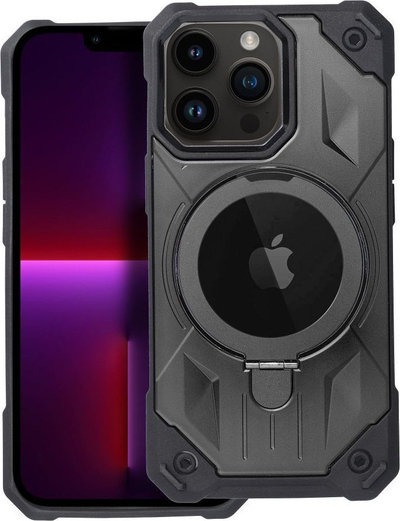 Kapak telefoni për iPhone 13 Pro, silikoni edhe polikarbonat, me unazë magnetike, i zi