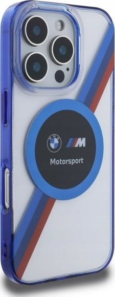 Këllëf telefoni BMW Motorsport IML Circle, me MagSafe për iPhone 16 Pro 6.3", transparent me blu