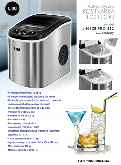 Aparat portativ akulli LIN ICE PRO S12, trup inox, kapak me dritare, argjendtë