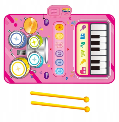 Tapet muzikor interaktiv Lean Toys Jazz Play Mat, 2 në 1 piano dhe daulle, rozë