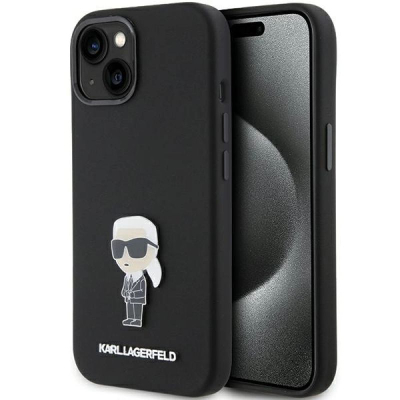 Mbulesë telefoni Karl Lagerfeld KLHCP15SSMHKNPK për iPhone 15 6.1\", silikoni, e zezë