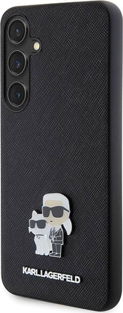 Mbulesë telefoni Karl Lagerfeld PU Saffiano Metal Karl and Choupette për Samsung Galaxy S24, slim, e zezë