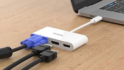 Adapter USB C D Link DUB V310, 3 në 1, HDMI VGA DisplayPort, i bardhë