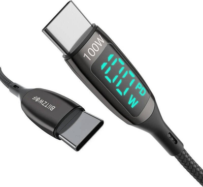 Kabllo USB C BlitzWolf BW TC23, 1.8m, 100W, e zezë