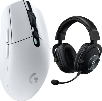 Set gaming Logitech G305 Lightspeed + G Pro X, maus pa kabllo, kufje me mikrofon, i bardhë dhe i zi