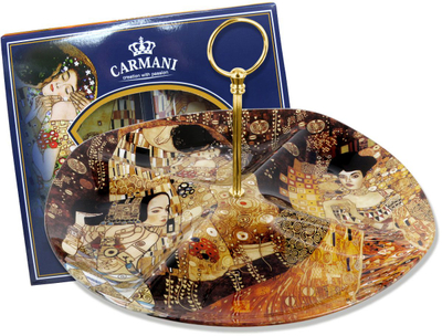 Pjatë dekorative Carmani Gustav Klimt, xhami, 13", dorezë metalike, ngjyrë ari