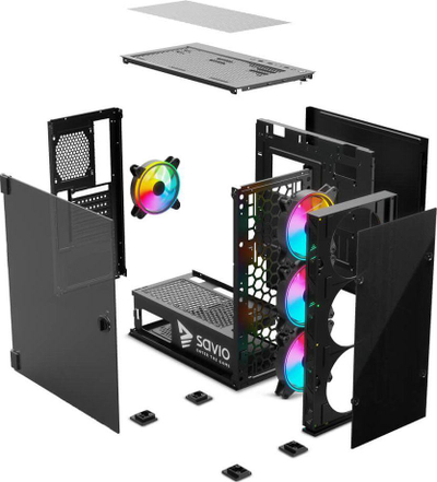 Kasë Savio Prime X1 ARGB Glass, e zezë
