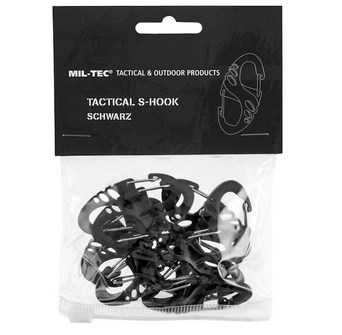 Set karabinash Mil Tec S Hook, 10 copë, material DuraFlex dhe metal, të zeza
