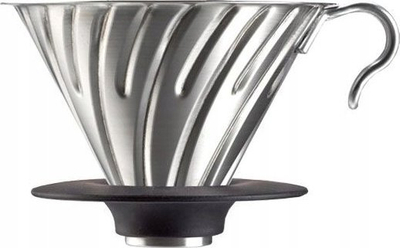 Filtruese kafeje Hario V60 02, çelik me bazë silikoni, 0.5L, argjendtë