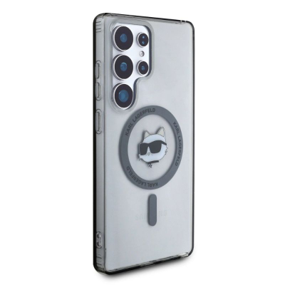 Kapak telefoni Karl Lagerfeld Choupette për Samsung S25 Ultra, magnetik, transparent, gri me të zezë